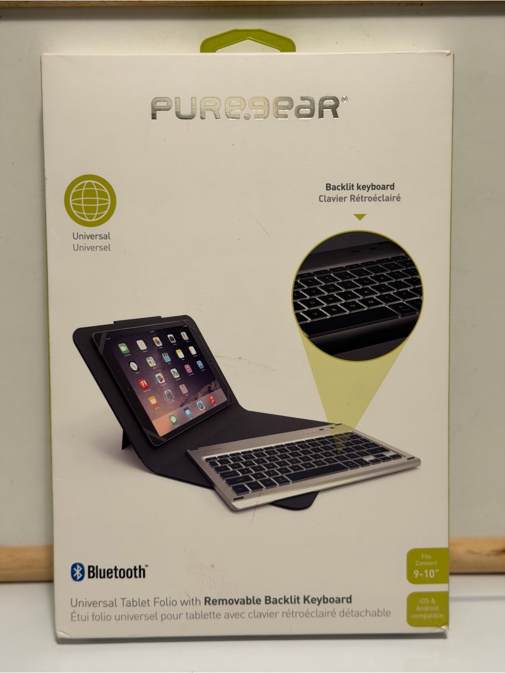 PUREGEAR Universal Tablet Folio With Backlit Keyboard 9-10” NEW